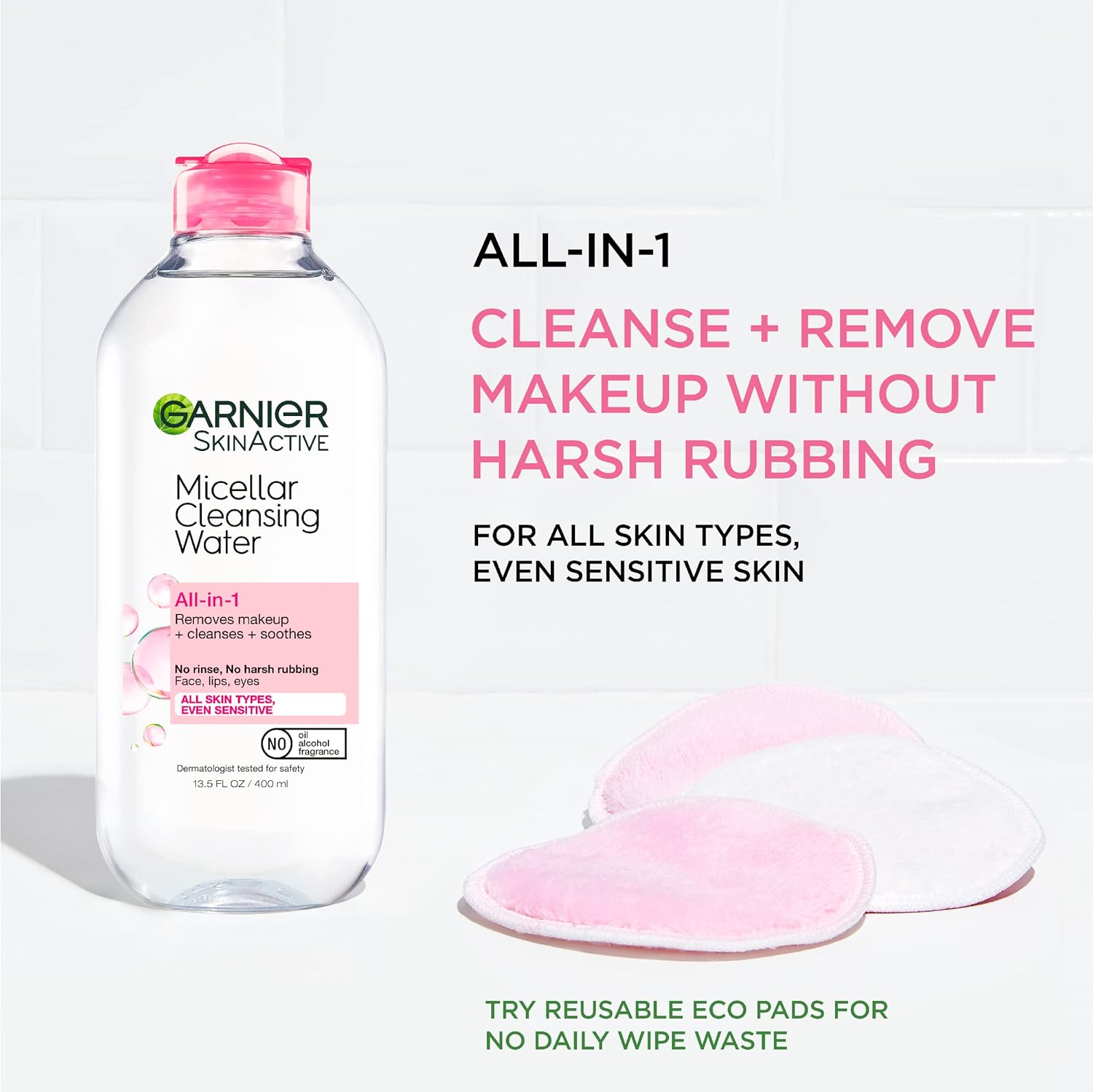 Garnier SkinActive Micellar Water for All Skin Types, Facial Cleanser & Makeup Remover, 13.5 fl. Oz, 1 count (Packaging May Vary) - Image 3